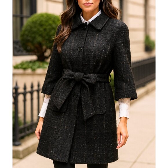 NWT Kate Spade Style Kimono Style Metallic Bouclette Tweed Belted Coat Jacket - Picture 1 of 16